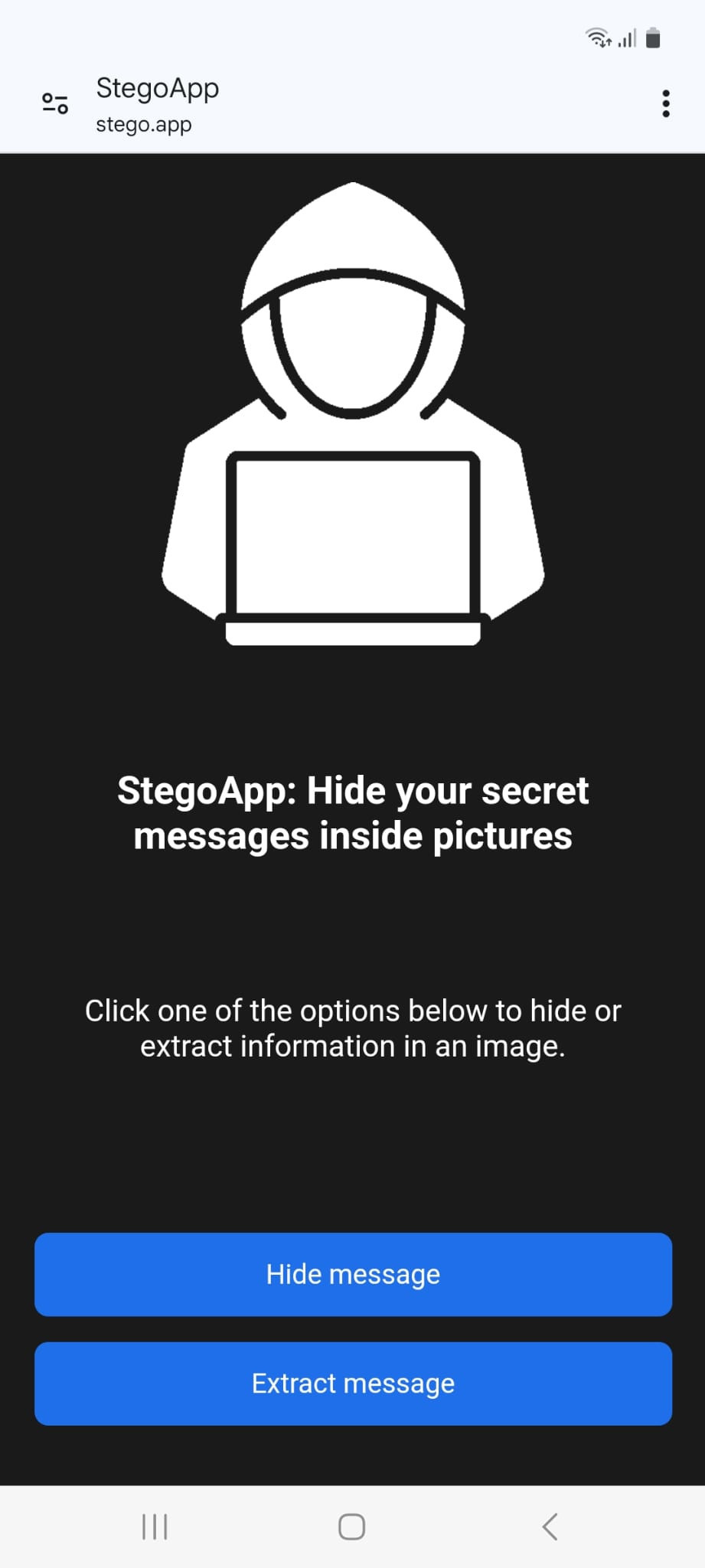 StegoApp UI step 1